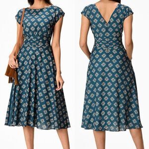 eShakti Blue Patterned Midi Dress